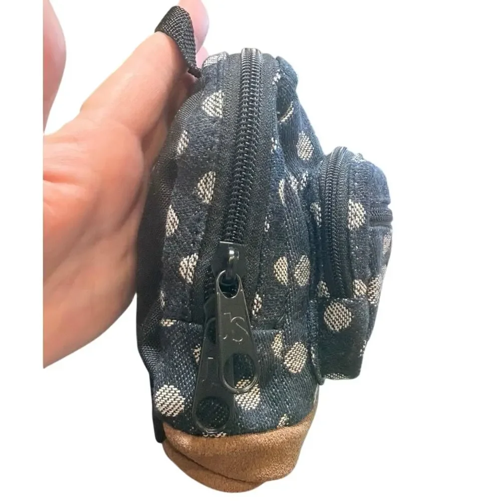 Jansport Mini Backpack Right Pouch Navy Wiggy Dot Jacquard Tan Suede Cute Sweet